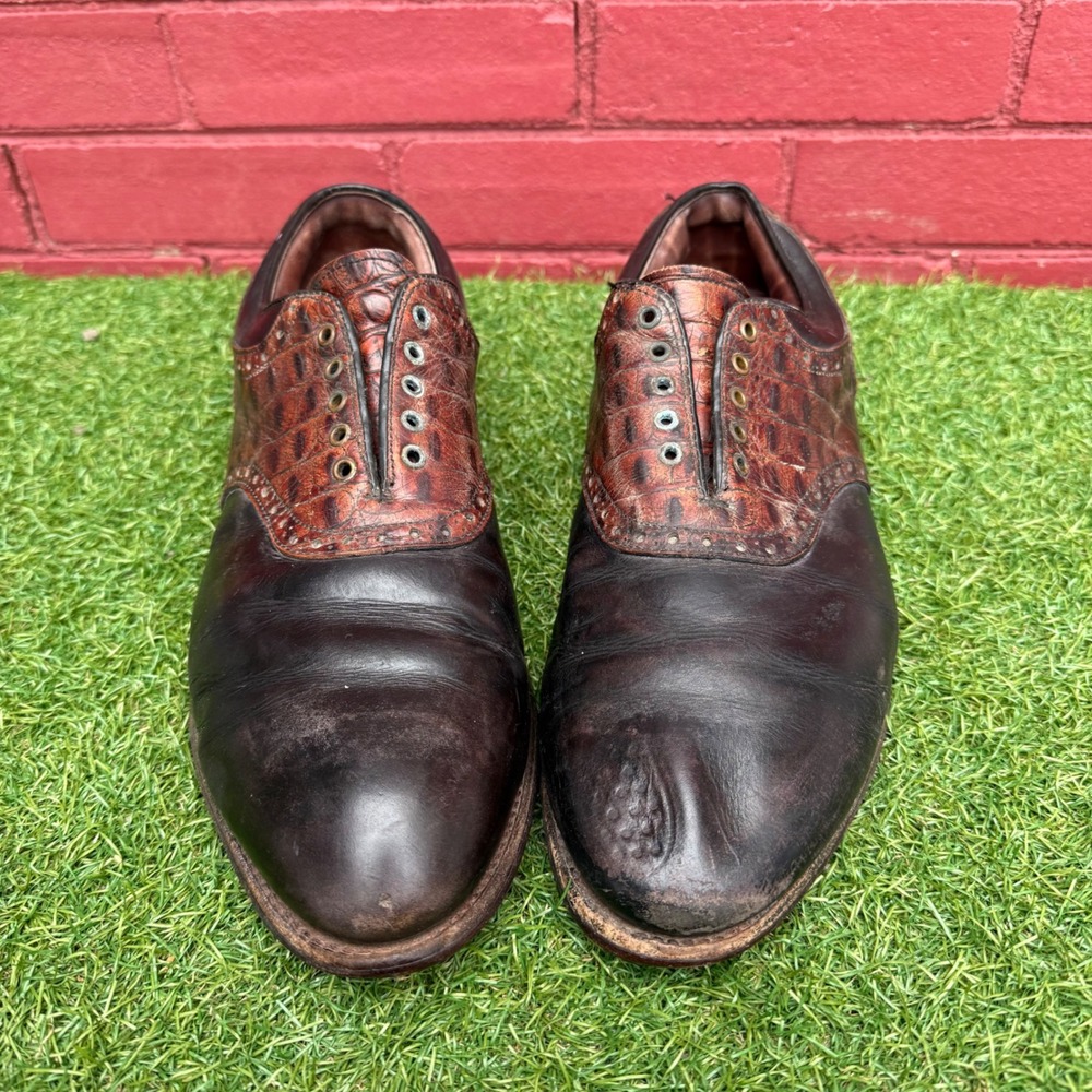 Vtg FootJoy Classics DryJoys Mens 11 D‎ Brown Croc Saddle Golf Shoes 397070 USA